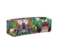 NBHDZENGW Tropical Birds and Plant Leaf All-Over Printed Pencil Case,Cross Texture PVC Leather Pen Pouch, Lightweight Zipper Stationery Bag