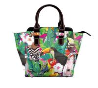 NBHDZENGW Tropical Birds And Plant Leaf Genuine Leather Crossbody Satin Bag With Studs And All-Over Print,Adjustable Detachable Strap, Elegant Spacious Tote Purse For Women