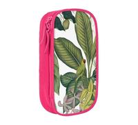 NBHDZENGW Tropical Flower Leaf Parrot Large Capacity Double Layer Pencil Case,Custom Printed Durable Polyester Organizer for School, Office, Travel, Art Supplies Makeup