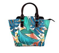 NBHDZENGW Tropical Palm Tree Leaf Genuine Leather Crossbody Satin Bag With Studs And All-Over Print,Adjustable Detachable Strap, Elegant Spacious Tote Purse For Women
