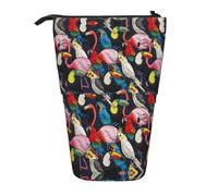 NBHDZENGW Tropical Wild Flamingo Vertical Expandable Pencil Case with Print,Durable Oxford-Fabric,Adjustable Height (10.5cm to 18cm),3 Inner Slots for School Office Travel