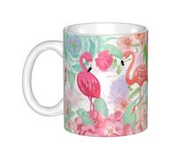 NBHDZENGW Two Red Flamingos Handcrafted Eco-Friendly Ceramic Coffee Mug with Full Wrap Print,Thickened Non-Slip Base for Home,Office,Cafe Use