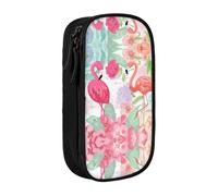 NBHDZENGW Two Red Flamingos Large Capacity Double Layer Pencil Case,Custom Printed Durable Polyester Organizer for School, Office, Travel, Art Supplies Makeup