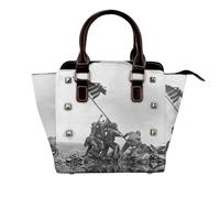 NBHDZENGW United States Marine Genuine Leather Crossbody Satin Bag With Studs And All-Over Print,Adjustable Detachable Strap, Elegant Spacious Tote Purse For Women