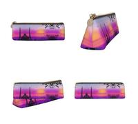 NBHDZENGW Valentine Paris Eiffel Tower Romantic Couple Carriage Sunset Triangular Leather Pencil Case, Full Print Cross Grain PVC Pen Pouch Portable Lightweight Multi-Purpose Storage Bag