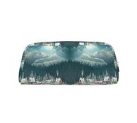 NBHDZENGW Village Town Cute Leather Pencil Case with Smooth Zipper,Stylish Durable Pouch for School,Office,Travel-Lightweight Full Print Stationery Holder