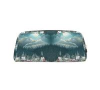 NBHDZENGW Village Town Cute Leather Pencil Case with Smooth Zipper,Stylish Durable Pouch for School,Office,Travel-Lightweight Full Print Stationery Holder