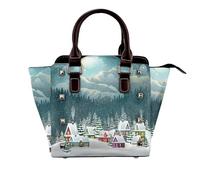 NBHDZENGW Village Town Genuine Leather Crossbody Satin Bag With Studs And All-Over Print,Adjustable Detachable Strap, Elegant Spacious Tote Purse For Women