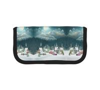 NBHDZENGW Village Town Large Canvas Pencil Case Makeup Bag Organizer-Premium Zippered Pouch with Mesh Pocket,Color-Block Design (Black Trim)-School Trave Cosmetic Bag