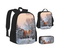 NBHDZENGW Wandering in The Winter Light 3pcs Printed Backpack Set, 600d Oxford-Cloth Laptop Backpack with Insulated Lunch Bag Pencil Case,Adjustable Multifunctional School Travel Bag