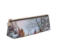 NBHDZENGW Wandering in The Winter Light Cute Triangle Leather Pencil Case with Smooth Zipper,Stylish Durable Pouch for School,Office,Travel-Lightweight Full Print Stationery Holder