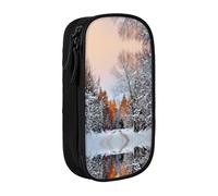 NBHDZENGW Wandering in The Winter Light Large Capacity Double Layer Pencil Case,Custom Printed Durable Polyester Organizer for School, Office, Travel, Art Supplies Makeup