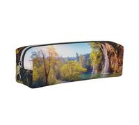 NBHDZENGW Waterfall Flowing Scenery Leather Pencil Case with Smooth Zipper,Stylish Durable Zippered Pouch for School,Office,Travel-Lightweight Full Print Stationery Holder