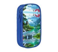 NBHDZENGW Waterfall Red Flower Cherry Large Capacity Double Layer Pencil Case,Custom Printed Durable Polyester Organizer for School, Office, Travel, Art Supplies Makeup