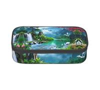NBHDZENGW Waterfall Red Flower Cherry Large Capacity Pencil Case,Multi-Compartment Stationery Toiletry Bag for School,Office,Travel-Durable Polyester (Stylish Printed Design)
