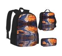 NBHDZENGW Whale Sunset 3pcs Printed Backpack Set, 600d Oxford-Cloth Laptop Backpack with Insulated Lunch Bag Pencil Case,Adjustable Multifunctional School Travel Bag
