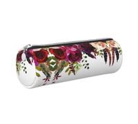 NBHDZENGW Wild Flower Rose Large Capacity Cylinder Pencil Case,Printed Leather Cross-Grain PVC Pen Bag with Smooth Zipper, Round Pouch