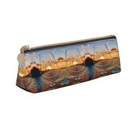 NBHDZENGW Wine Glass in The Sunset Cute Triangle Leather Pencil Case with Smooth Zipper,Stylish Durable Pouch for School,Office,Travel-Lightweight Full Print Stationery Holder