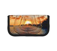NBHDZENGW Wine Glass in The Sunset Large Capacity Canvas Pencil Case,Print Black Border Contrasting Color Pencil Pouch with Double Zipper,Portable Multifunctional Stationery Bag