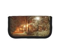 NBHDZENGW Winter Park Large Canvas Pencil Case Makeup Bag Organizer-Premium Zippered Pouch with Mesh Pocket,Color-Block Design (Black Trim)-School Trave Cosmetic Bag