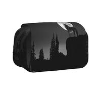 NBHDZENGW Wolf Night Moon Flip Top Double Layer Pencil Case-Large Capacity Premium Polyester Fabric,Full Print Design-Ideal for School,Travel