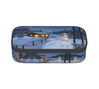 NBHDZENGW Wooden Rustic Log Cottage Scenery Large Capacity Oxford-Cloth Pencil Case, Full Print Stationery Pouch with Mesh Pocket Removable Divider,Multi-Compartment Zipper