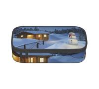 NBHDZENGW Wooden Rustic Log Cottage Scenery Large Capacity Pencil Case,Multi-Compartment Stationery Toiletry Bag for School,Office,Travel-Durable Polyester (Stylish Printed Design)