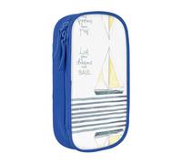 NBHDZENGW Words Stripes Yacht Large Capacity Double Layer Pencil Case,Custom Printed Durable Polyester Organizer for School, Office, Travel, Art Supplies Makeup