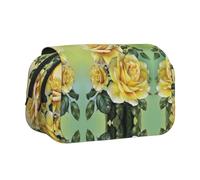 NBHDZENGW Yellow Rose Flip Top Double Layer Pencil Case-Large Capacity Premium Polyester Fabric,Full Print Design-Ideal for School,Travel