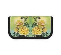 NBHDZENGW Yellow Rose Large Canvas Pencil Case Makeup Bag Organizer-Premium Zippered Pouch with Mesh Pocket,Color-Block Design (Black Trim)-School Trave Cosmetic Bag