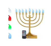 NbHnJs Electric Menorah for Chanukah,RGB Led Hanukkah Candles for Menorah Decorations,Color Changing with Remote Control & Push-Button to Choose The Day and Timer Options Battery/USB Powered (Gold)