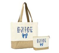 NBIAN Bride Canvas Tote Bag & Makeup Bag Set, Bride to be tote bag, Reusable Canvas Tote for Bride | Eco-Friendly Beach & Shopping Bag for Bach, Engagement & Wedding Day Events（BLUE）