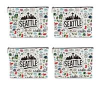 NBIAN Washington DC Dallas Philadelphia Seattle Bostons Houston SanFrancisco Themed Makeup Bag for Women Christmas, 4PCS Seattle 1338, 10 x 6 inches