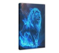 NBJHQIGF Blue Flame Lion (2) Canvas Poster Bedroom Decor Landscape Office Room Decor Gift 24x36inch(60x90cm)