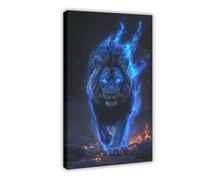 NBJHQIGF Blue Flame Lion Canvas Poster Bedroom Decor Landscape Office Room Decor Gift 20x30inch(50x75cm)