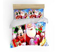 NBKLS Christmas Mickey Mouse Duvet Cover Bedding Set - Duvet Cover and Pillowcase, Microfibre, 3D Digital Print, 3-Piece Bed Linen (2.200 x 200 cm + 50 x 75 cm x 2)