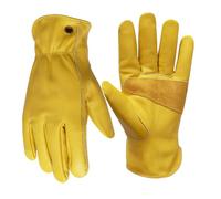 NBLEAGLO Leather Gardening Gloves Thorn proof garden Work gloves For Men and Women, Safety Heavy Duty Working Gloves with Reinforced Palm (Yellow, Extra Large)