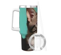 NBMghn A Curious cat Print 40OZ Ice Bully with Handle Straw - Vacuum Insulated Stainless Steel Tumbler for Gym, Cafe, Office, Car