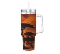 NBMghn Africa Giraffe Majestic Tree Print 40OZ Ice Bully with Handle Straw - Vacuum Insulated Stainless Steel Tumbler for Gym, Cafe, Office, Car