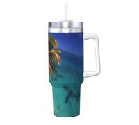 NBMghn Caribbean Islands Print 40OZ Ice Bully with Handle Straw - Vacuum Insulated Stainless Steel Tumbler for Gym, Cafe, Office, Car