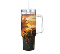 NBMghn Farm Sunflower Print 40OZ Ice Bully with Handle Straw - Vacuum Insulated Stainless Steel Tumbler for Gym, Cafe, Office, Car