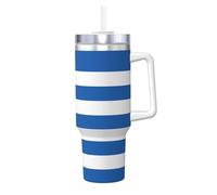 NBMghn Greek Flag Print 40OZ Ice Bully with Handle Straw - Vacuum Insulated Stainless Steel Tumbler for Gym, Cafe, Office, Car
