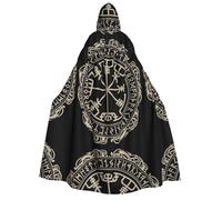 NBMghn Halloween Hooded Cloak Costume Cape - Magical Design Norse Runes Compass Print Cosplay Robe for Parties, Carnivals, and Comic Exhibitions