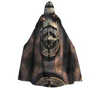 NBMghn Halloween Hooded Cloak Costume Cape - Magical Design Norse Runes Compass Print Cosplay Robe for Parties, Carnivals, and Comic Exhibitions