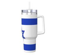 NBMghn Israeli Flag Print 40OZ Ice Bully with Handle Straw - Vacuum Insulated Stainless Steel Tumbler for Gym, Cafe, Office, Car