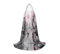 NBMghn M Halloween Hooded Cape – Unisex Adult Paris Street Eiffel Tower Pink Floral Print Costume Cape – Perfect for Cosplay, Party, Carnival