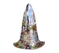 NBMghn M Halloween Hooded Cape – Unisex Adult Paris Street Scene Eiffel Tower Print Costume Cape – Perfect for Cosplay, Party, Carnival