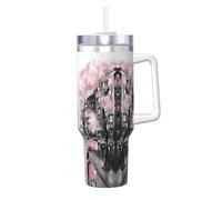 NBMghn Paris Street Eiffel Tower Pink Floral Print 40OZ Ice Bully with Handle Straw - Vacuum Insulated Stainless Steel Tumbler for Gym, Cafe, Office, Car
