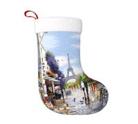 NBMghn Paris Street Scene Eiffel Tower Print Christmas Stocking 18 Inches â€“ Holiday Decor, Perfect for Fireplace, Xmas Tree, and Home Decoration