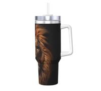 NBMghn The Lion's Gaze Print 40OZ Ice Bully with Handle Straw - Vacuum Insulated Stainless Steel Tumbler for Gym, Cafe, Office, Car